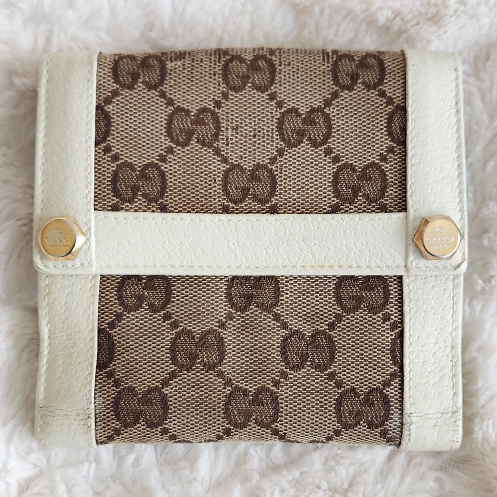 GUCCI Dual Snap Mono Canvas and Leather Wallet